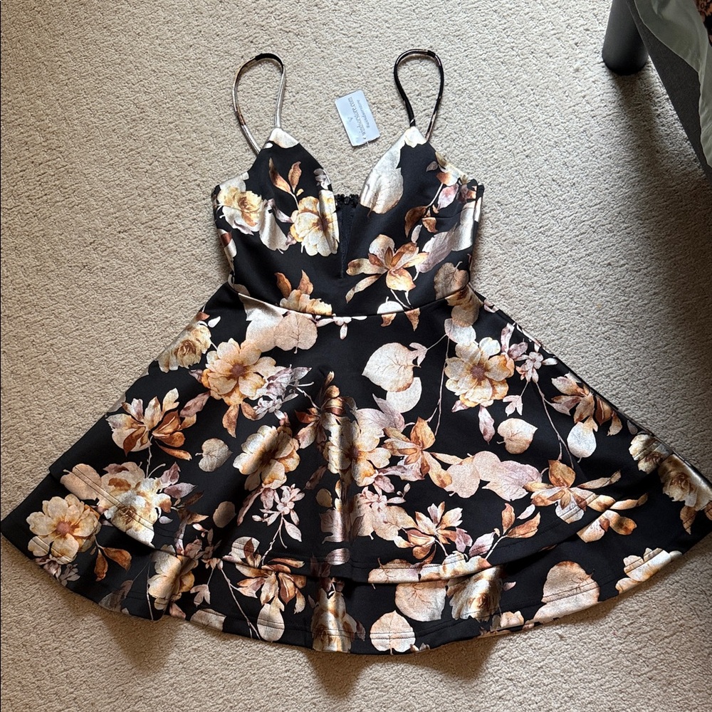Windsor Black and Cream Floral Mini Dress